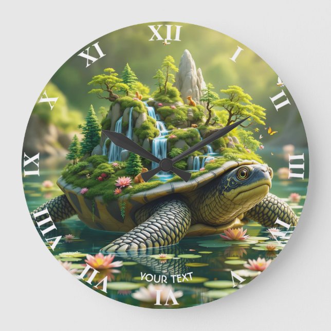 Relógio Grande Fantasy Cute Serene Turtle Shell (Frente)