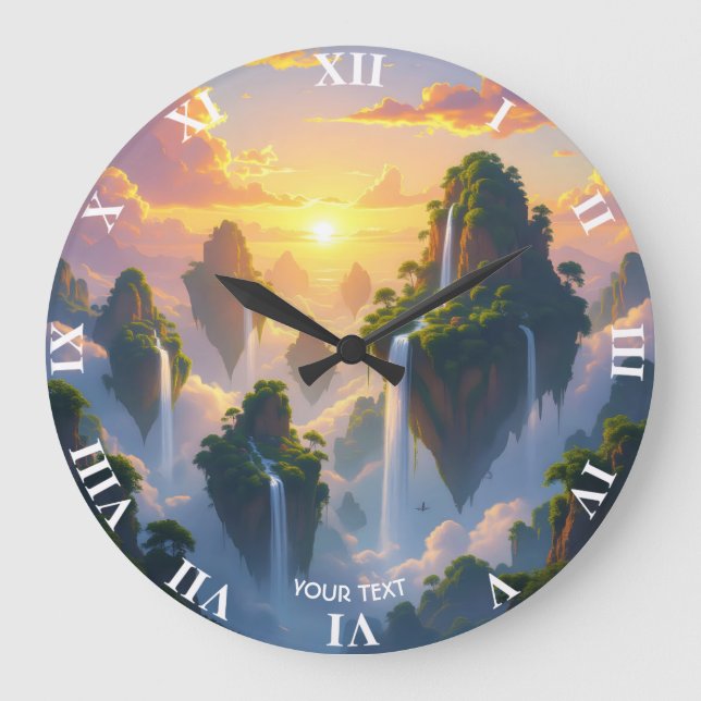Relógio Grande Fantasy Cute Sunset Islands Waterfall (Frente)