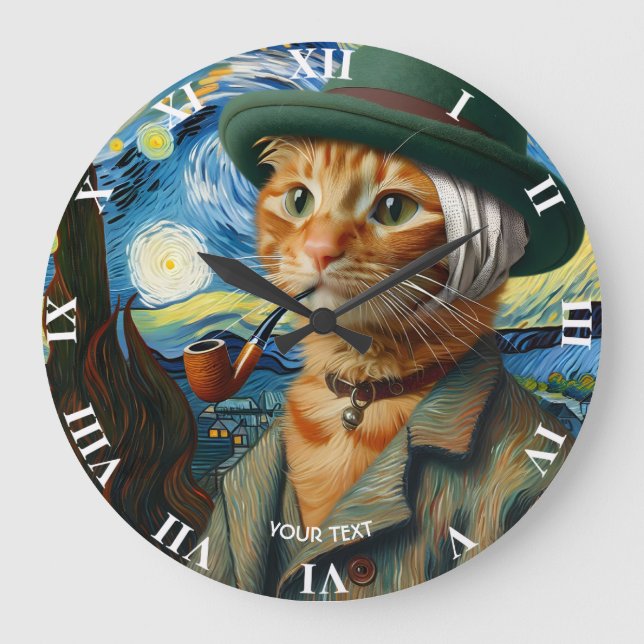 Relógio Grande Fantasy Cute Van Gogh Hat (Frente)