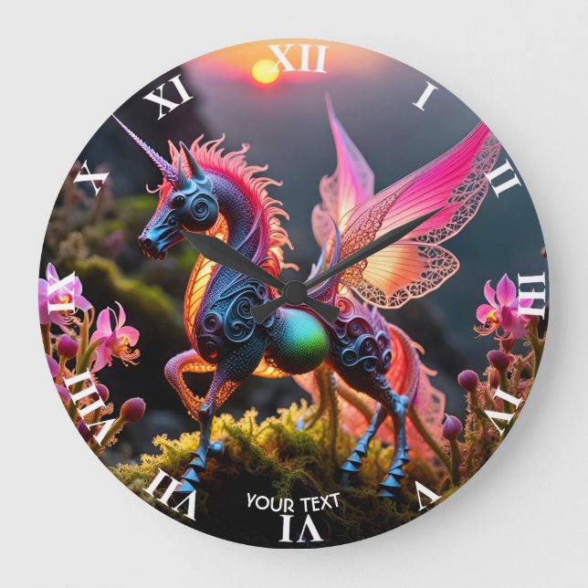 Relógio Grande Fantasy Cute Vivid Unicorn Filigree Lace (Frente)