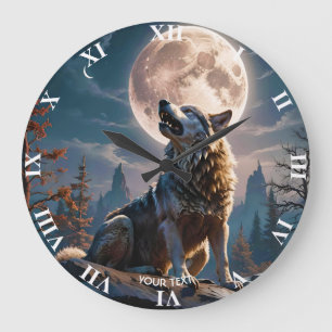 Relógio Grande Fantasy Cute Wolf Howling To Moon