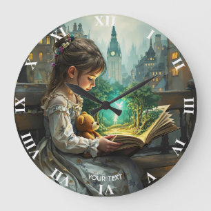 Relógio Grande Fantasy Cute Young Girl Read