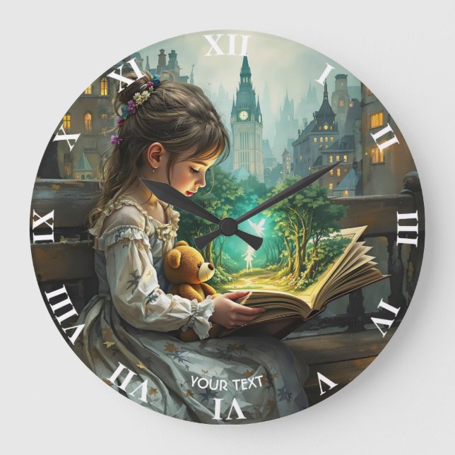 Relógio Grande Fantasy Cute Young Girl Read (Frente)