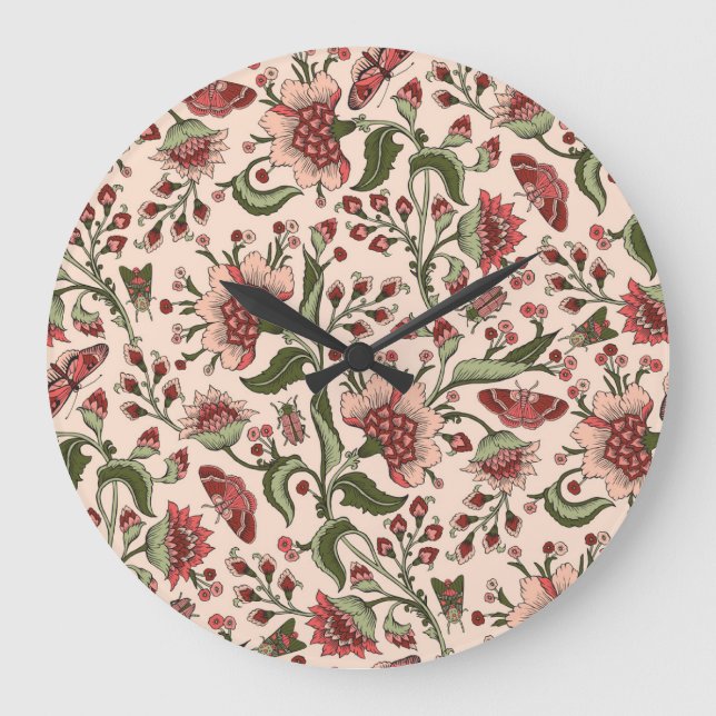 Relógio Grande Fantasy Flowers Paisley Hand Drawn (Frente)