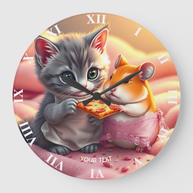Relógio Grande Fantasy - Gatinho Gelado Pizza (Frente)