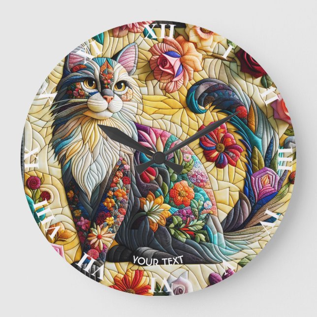 Relógio Grande Fantasy Gato Bonito De Vidro Mantido (Frente)