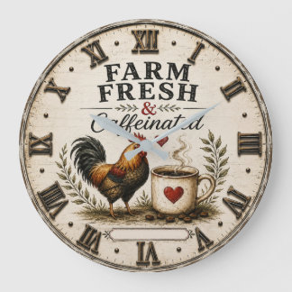 Relógio Grande Farm Fresh & Caffeinated Rustic Rooster Coffee