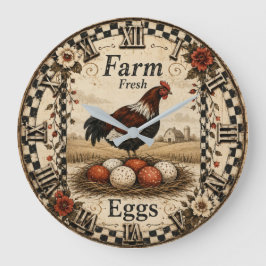 Relógio Grande Farm Fresh Eggs Rustic Nest Vintage Farmhouse