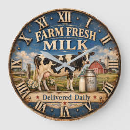 Relógio Grande Farm Fresh Milk Dairy Cow Rustic Farmhouse Barn