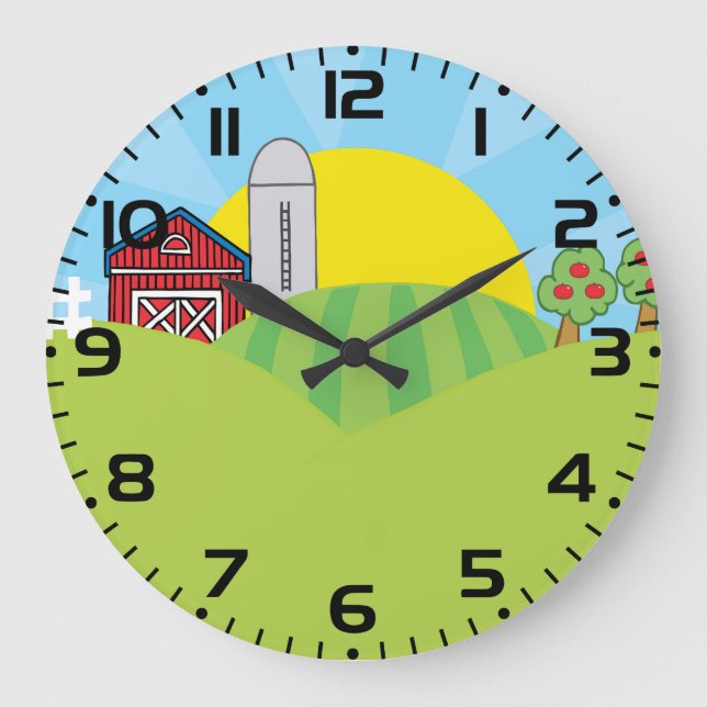 Relógio Grande Farm Landscape Red Barn Silo Apple Trees (Frente)