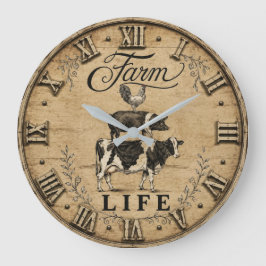 Relógio Grande Farm Life Rustic Vintage Farm Animals Farmhouse