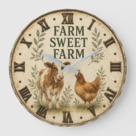 Relógio Grande Farm Sweet Farm Rustic Farm Animals Farmhouse