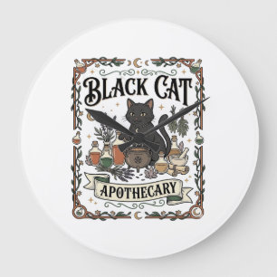 Relógio Grande Farmácia de Gato Preto Bruxa Mística Apothecary
