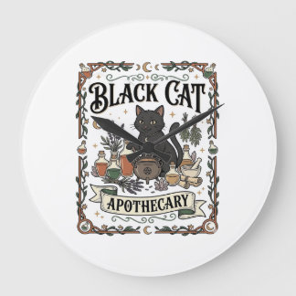 Relógio Grande Farmácia de Gato Preto Bruxa Mística Apothecary 