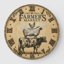 Relógio Grande Farmer's Market Farm Animals Rustic Farmhouse