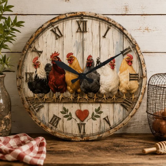 Relógio Grande Farmhouse Chicken Rustic  (Criador carregado)