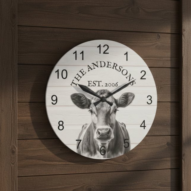 Relógio Grande Farmhouse Cow wood Personalizada (Criador carregado)