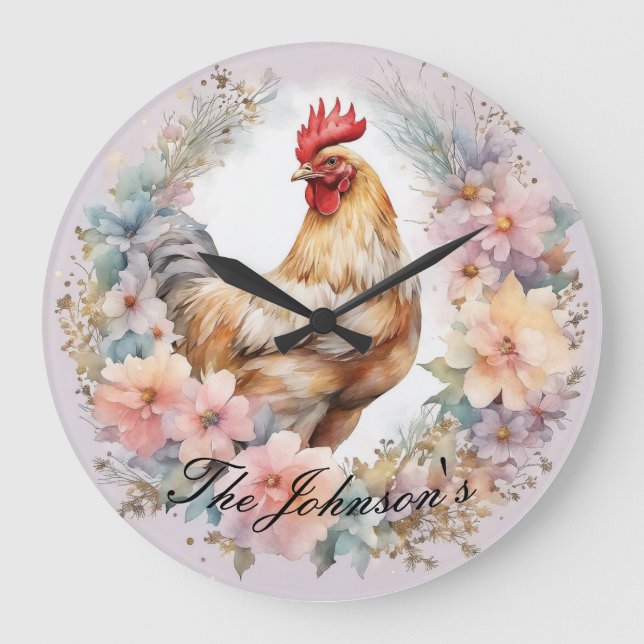 Relógio Grande Farmhouse Rooster Wall Clock (Frente)