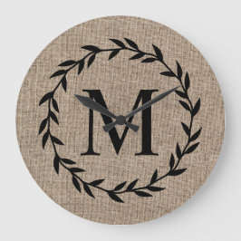 Relógio Grande Farmhouse Rustic Laurel Wreath Family Monogramhous