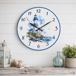 Relógio Grande Farol Azul Branco Náutico