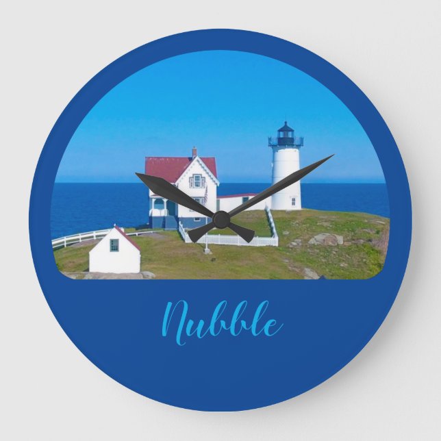 Relógio Grande Farol de Maine Azul-Azul Nubble (Frente)