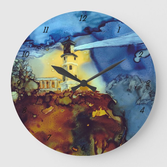 Relógio Grande Farol rachado da rocha na noite (Frente)