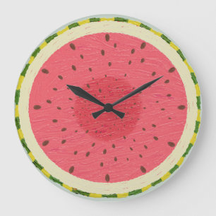 Relógio Grande Fatia de Melancia Rosa Vibrante Fruta Pintada