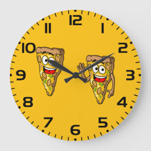Relógio Grande Fatias de Pizza de Cogumelo Feliz