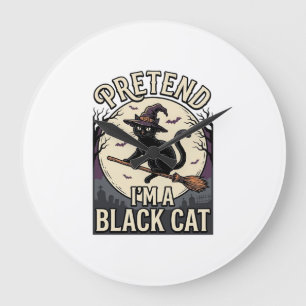 Relógio Grande Fato de Gata Preta Vintage Halloween Bruxa Gata Ca