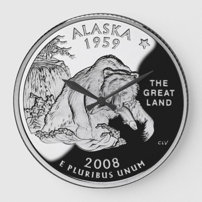 Relógio Grande Faux Alaska State Quarter The Excelente Land Grizz (Frente)