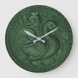 Relógio Grande Faux Embossed Peacock Emerald Green