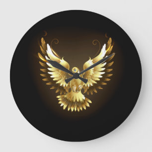 Relógio Grande Faux Gold Foil Peace Dove em Preto