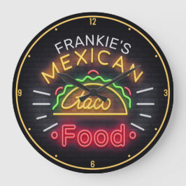 Relógio Grande Faux Neon Mexicano Comida Taco Personalizado Diner