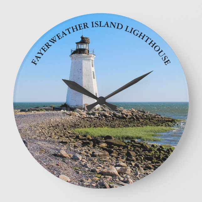 Relógio Grande Fayerweather Island Lighthouse CT Round Wall Clock (Frente)