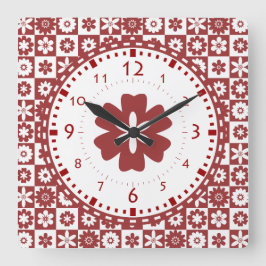 Relógio Grande Fazenda Americana Cozinha Vermelha e Flor Branca