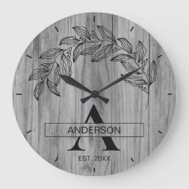Relógio Grande Fazenda Rústica em Madeira com Monograma da Famíli