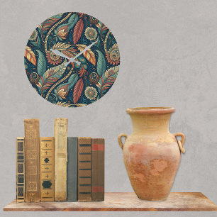 Relógio Grande Feather Floral Paisley Abstrato Ethnic Swirl