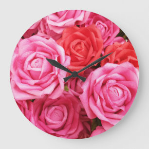 Relógio Grande Fechamento artificial do fundo da Rosa vermelha