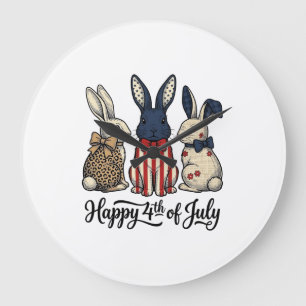 Relógio Grande Feliz 4 de Julho Design de Camisa de Coelho Patrió