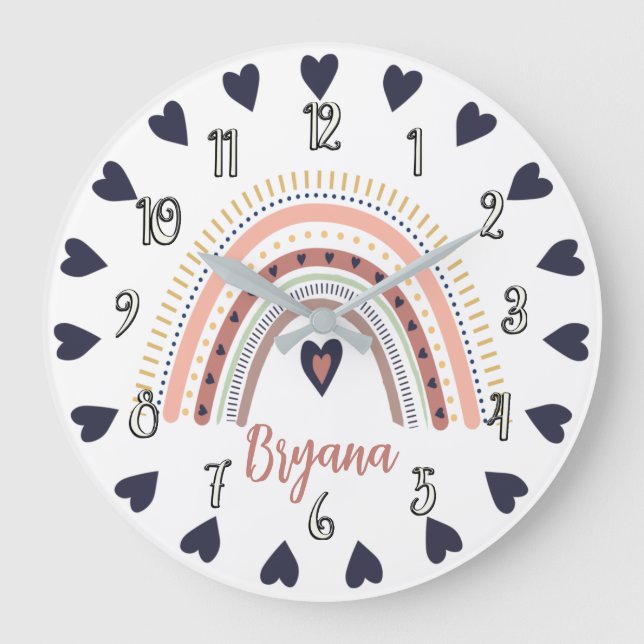 Relógio Grande Feliz Boho Arco-Íris Moderno Mínimo Trendy Chic (Frente)