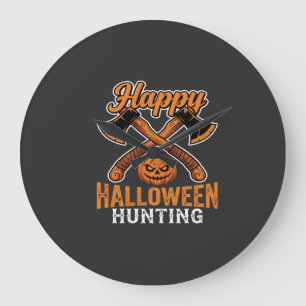 Relógio Grande Feliz Caça de Halloween Machados Cruzados Abóbora