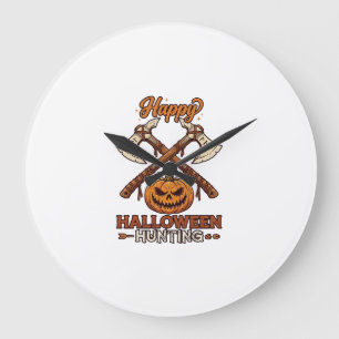 Relógio Grande Feliz Caça de Halloween Machados Cruzados Runas de