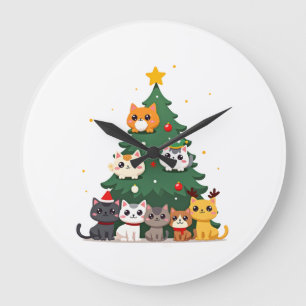 Relógio Grande Feliz Catmas Árvore de Natal Engraçada, Gatos Meow