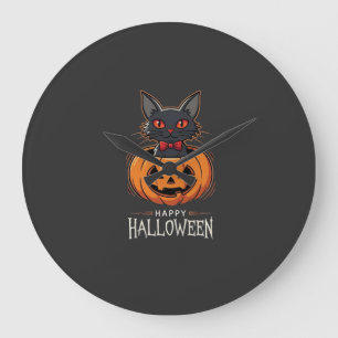 Relógio Grande Feliz Dia das Bruxas Gato Preto Desenho de Abóbora