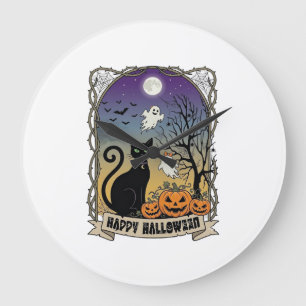 Relógio Grande Feliz Dia das Bruxas Gato Preto Fantasmas Abóboras