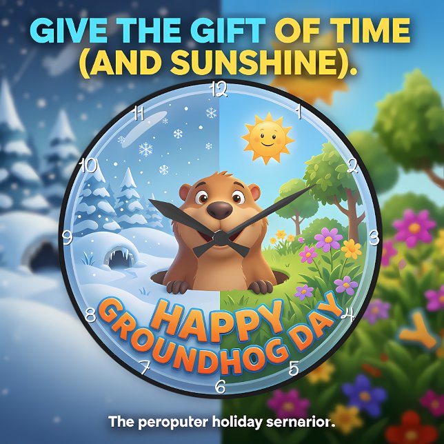 Relógio Grande Feliz Dia do Groundhog Sazonal (Criador carregado)