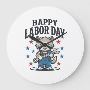 Relógio Grande Feliz Dia do Trabalhador Gato Patriota Desenho Vin