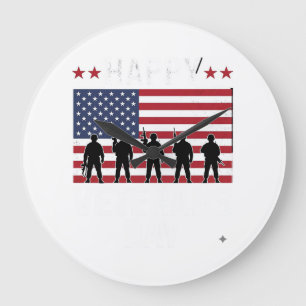 Relógio Grande Feliz Dia dos Veteranos Bandeira Silhueta Vetor De