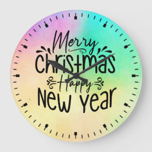 Relógio Grande Feliz Feliz ano novo de Natal