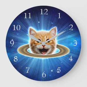 Relógio Grande Feliz gato no espaço.